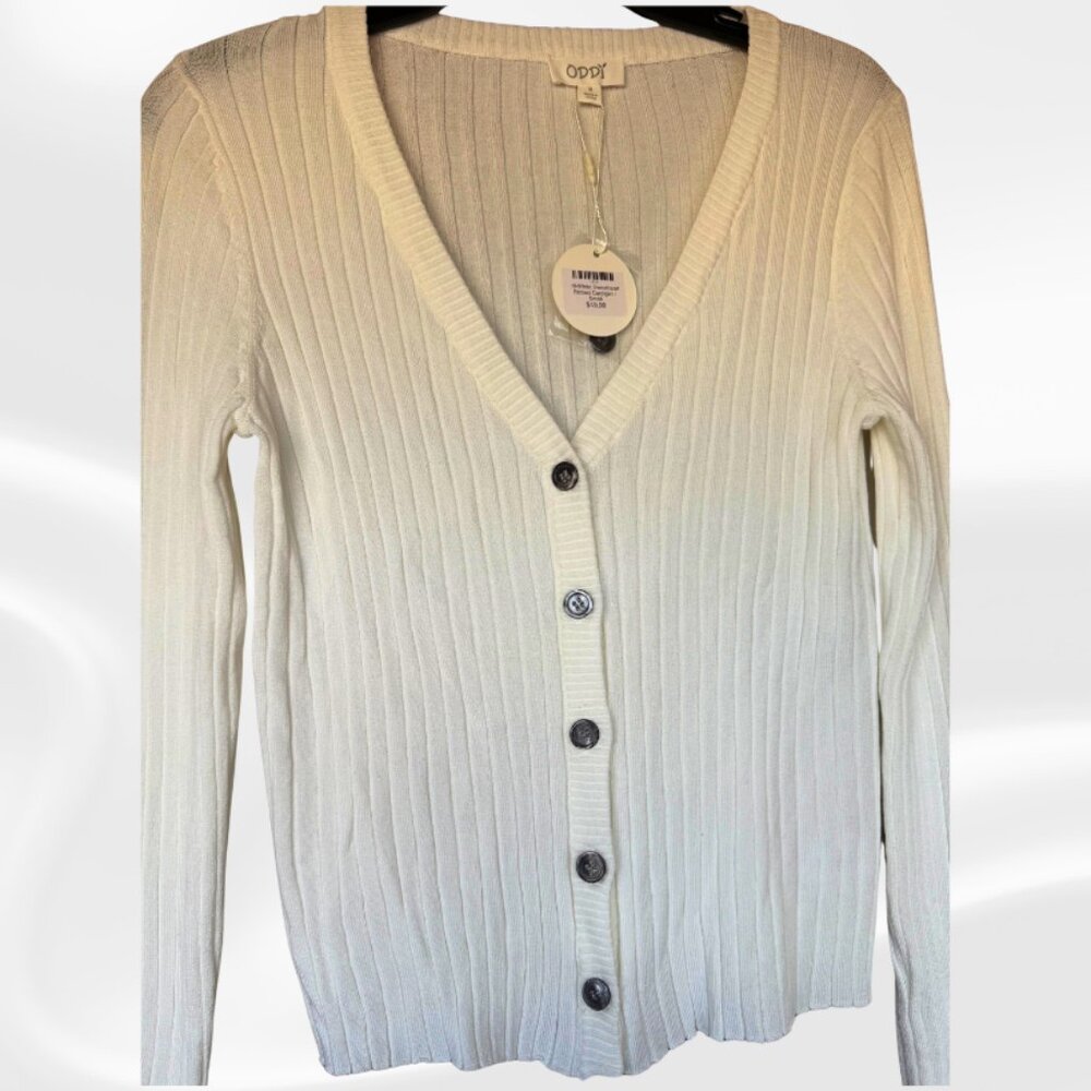 ODDI Cream Ribbed Button Front Cardigan NWT Small - Picture 6 of 11